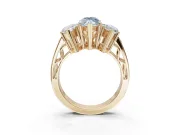 Marquise Three Stone Engagement Ring Setting for a Fancy Blue Lab-Grown Diamond | Beaded Shoulders | Yellow Gold
