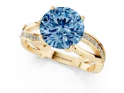 Round Twisted Pavé Engagement Ring Setting for a Fancy Blue Lab-Grown Diamond | Pavé and Plain Strands | Yellow Gold