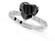 Heart-Shaped Hidden Halo Engagement Ring Setting for a Black Center | Pavé Band | White Gold