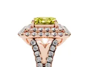 Fancy Yellow Asscher Cut Diamond Double Halo Ring Set in Rose gold with Pavé Split Shank and Prong Setting