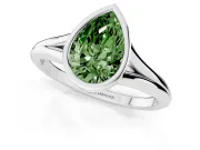Fancy Green Bezel Set Pear Cut Diamond Solitaire Ring Set in White gold with Tapered Band