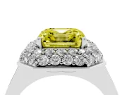 Fancy Yellow Asscher Cut Diamond Halo Engagement Ring Set in Platinum with Solitaire Band and Prong Setting