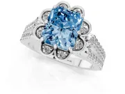 Radiant Cut Floral Halo Engagement Ring Setting for a Fancy Blue Lab-Grown Diamond | Pavé Split Shank | White Gold