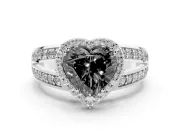 Heart-Shaped Halo Engagement Ring Setting for a Black Center | Two-Row Pavé Split Shank | White Gold