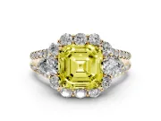 Asscher Cut Scalloped Halo Engagement Ring Setting for a Fancy Yellow Lab-Grown Diamond | Pear Side Stones | Yellow Gold
