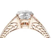 Oval Split Shank Pavé Engagement Ring Setting | Engraved Leaf Sides | Rose Gold