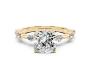 Cushion Cut Bar Set Engagement Ring Setting | Spaced Side Stones | Yellow Gold