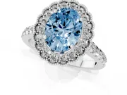 Fancy Blue Oval Cut Diamond Milgrain Floral Halo Engagement Ring Set in Silver with Pavé Band