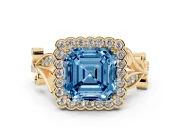 Asscher Cut Leaf Halo Engagement Ring Setting for a Fancy Blue Lab-Grown Diamond | Yellow Gold