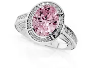 Fancy Pink Oval Cut Diamond Halo Pavé Split Shank Ring Set in Platinum with Prong Setting