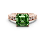 Asscher Cut Engraved Engagement Ring Setting for a Fancy Green Lab-Grown Diamond | Rose Gold