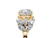Cushion Cut Diamond Cluster Leaf Design Ring Set in Yellow gold with Prong Setting