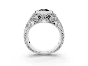 Fancy Black Round Cut Diamond Bezel Ring Set in Platinum with Milgrain Accent Band