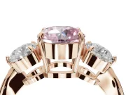 Round Three Stone Engagement Ring Setting for a Fancy Pink Lab-Grown Diamond | Tapered Pave Band | Rose Gold