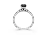 Fancy Black Radiant Cut Diamond Solitaire Milgrain Engraved Band Set in White gold with Prong Setting