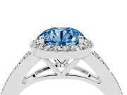 Round Halo Engagement Ring Setting for a Fancy Blue Lab-Grown Diamond | Pave Split Shank | Platinum