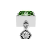 Fancy Green Princess Cut Diamond Vintage-Inspired Milgrain Ring Set in Platinum with Marquise Stations of Round Accents