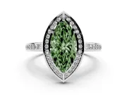 Fancy Green Marquise Cut Diamond Halo Pavé Split Shank Ring Set in White gold with Prong Setting
