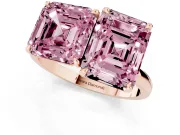 Fancy Pink Asscher Cut and Emerald Cut Toi Moi Ring Set in Rose gold with Prong Setting