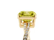 Fancy Yellow Asscher Cut Diamond Solitaire Twisted Pavé Ring Set in Yellow gold with Prong Setting