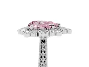 Fancy Pink Pear Cut Diamond Halo Milgrain Pavé Ring Set in White gold with Prong Setting