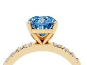 Cushion Cut Pavé Solitaire Engagement Ring Setting for a Fancy Blue Lab-Grown Diamond | Yellow Gold