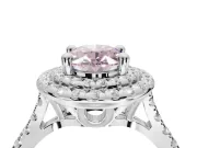 Fancy Pink Oval Lab-Grown Diamond Double Halo Statement Ring Set in Platinum with Pavé Band