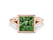 Fancy Green Bezel Set Princess Cut Diamond Solitaire Ring Set in Rose gold with Tapered Band