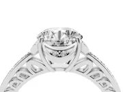 Round Floral Pavé Engagement Ring Setting | Petal Accents | Sterling Silver