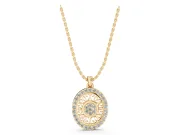 Round Lab-Grown Diamond Oval Filigree Cluster Pendant Necklace | Pavé Edge | Yellow Gold