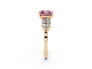 Fancy Pink Asscher Cut Diamond Cluster Engagement Ring Set in Yellow gold with Pavé Band and Prong Setting