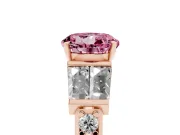 Fancy Pink Round Cut Diamond Engagement Ring Set in Rose gold with Baguette Side Stones and Channel Set Band