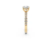 Cushion Cut Diamond Solitaire Set in Yellow gold with Round Pavé Band and Prong Setting