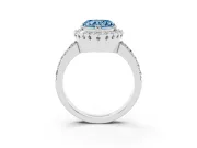Heart-Shaped Milgrain Halo Engagement Ring Setting for a Fancy Blue Lab-Grown Diamond | Pavé Shoulders | Sterling Silver