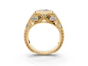 Round Cut Diamond Bezel Ring Set in Yellow gold with Milgrain Accent Band