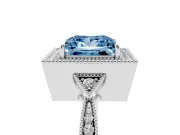 Fancy Blue Princess Cut Diamond Halo Engagement Ring Set in Silver with Milgrain Pavé Band