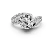 Round Bypass Hidden Halo Engagement Ring Setting | Graduated Pavé | Sterling Silver