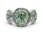Round Three Stone Halo Engagement Ring Setting for a Fancy Green Lab-Grown Diamond | Pavé Wave Band | Sterling Silver