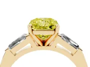Radiant Cut Three Stone Engagement Ring Setting for a Fancy Yellow Lab-Grown Diamond | Tapered Baguettes | Yellow Gold