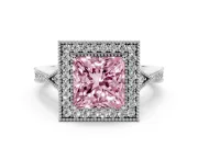 Princess Cut Milgrain Halo Engagement Ring Setting for a Fancy Pink Lab-Grown Diamond | Graduated Pavé | Platinum