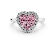 Heart-Shaped Halo Engagement Ring Setting for a Fancy Pink Lab-Grown Diamond | Flat Tapered Band | White Gold