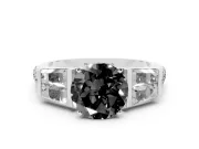 Fancy Black Round Cut Diamond Engagement Ring Set in Platinum with Baguette Side Stones and Channel Set Band