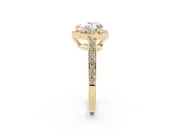 Heart Cut Diamond Halo Pavé Engagement Ring Set in Yellow gold with Bezel Setting