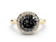 Round Thin Halo Engagement Ring Setting for a Black Center | Slim Plain Band | Yellow Gold