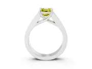 Fancy Yellow Asscher Cut Diamond Solitaire Ring Set in White gold with Channel-Set Accent Stones and Prong Setting