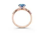 Fancy Blue Round Cut Diamond Cluster Solitaire Ring Set in Rose gold with Prong Setting