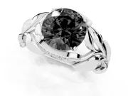 Fancy Black Round Cut Diamond Leaf-Inspired Engagement Ring Set in Platinum with Round Accents
