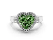 Heart-Shaped Halo Engagement Ring Setting for a Fancy Green Lab-Grown Diamond | Pointed Pave Shoulders | Platinum