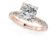 Cushion Cut Pavé Solitaire Engagement Ring Setting | Single Row Band | Rose Gold
