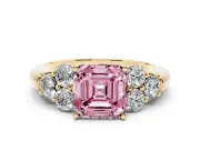 Asscher Cut Side Stone Engagement Ring Setting for a Fancy Pink Lab-Grown Diamond | Yellow Gold